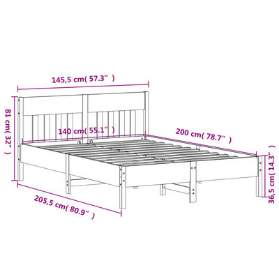 vidaXL Cadre de lit sans matelas cire marron 140x200cm bois pin massif