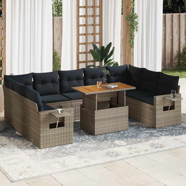 vidaXL Salon de jardin avec coussins 10 pcs gris r&eacute;sine tress&eacute;e
