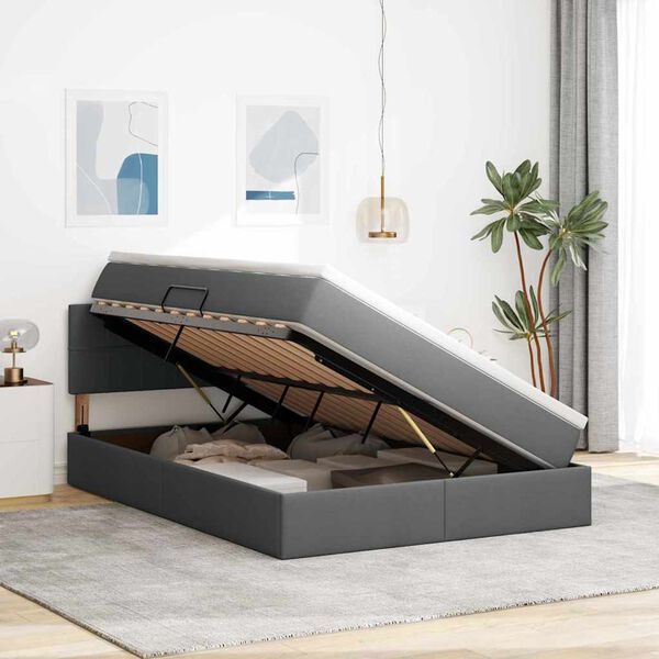 vidaXL Lit avec rangement et matelas Gris fonc&eacute; 140 x 190 cm