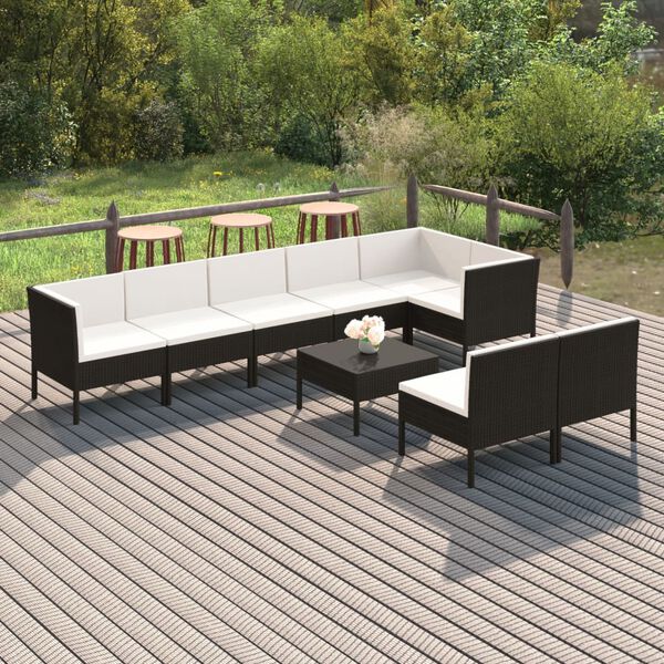 vidaXL Salon de jardin 9 pcs avec coussins R&eacute;sine tress&eacute;e Noir