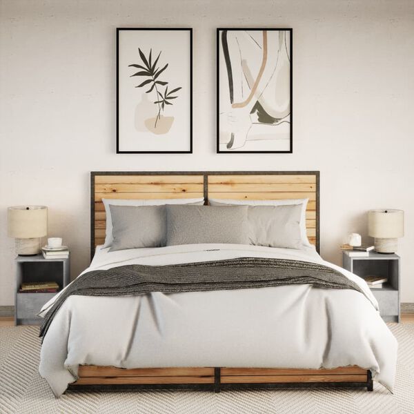 vidaXL Armoires de chevet et lumi&egrave;res LED 2 pcs gris b&eacute;ton