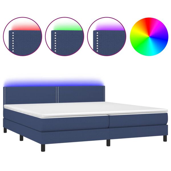 vidaXL Sommier &agrave; lattes de lit et matelas et LED Bleu 200x200 cm Tissu