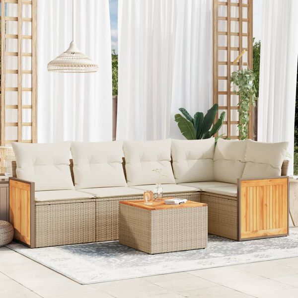 vidaXL Salon de jardin avec coussins 6 pcs beige r&eacute;sine tress&eacute;e