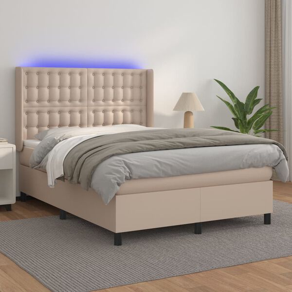 vidaXL Sommier &agrave; lattes de lit matelas LED Cappuccino 140x200 cm