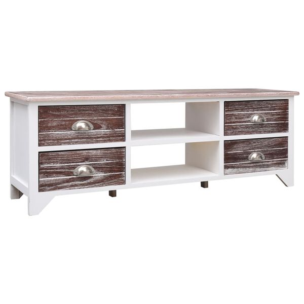 vidaXL Meuble TV Blanc et marron 115x30x40 cm Bois de Paulownia