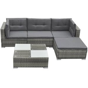 vidaXL Salon de jardin 5 pcs avec coussins R&eacute;sine tress&eacute;e Gris