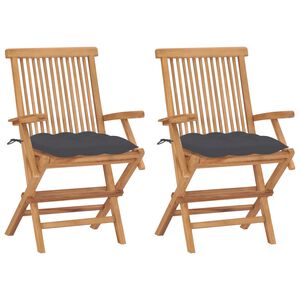 vidaXL Chaises de jardin et coussins anthracite lot de 2 Bois de teck