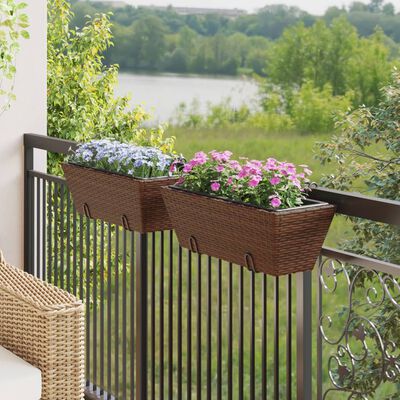 vidaXL Jardinières avec crochets 2 pcs marron résine tressée