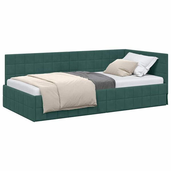 vidaXL Cadre de lit d'angle Vert foncé 90 x 190 cm Velours