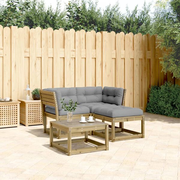vidaXL Salon de jardin 3 pcs avec coussins bois de pin impr&eacute;gn&eacute;
