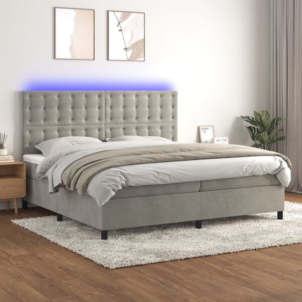 vidaXL Sommier &agrave; lattes de lit matelas et LED Gris clair 200x200 cm