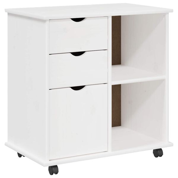 vidaXL Cabinet roulant Blanc 63,5 x 39 x 65,5 cm Bois de Pin Massif