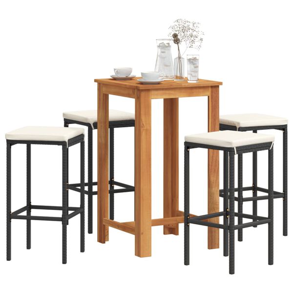 vidaXL Ensemble de bar de jardin 5 pcs noir bois massif acacia rotin