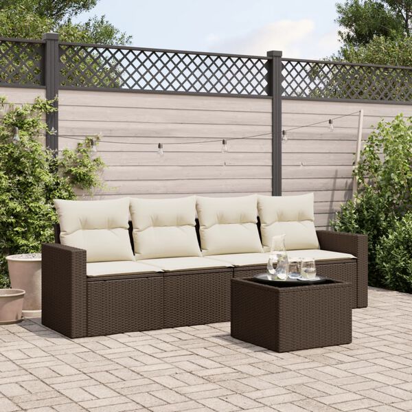 vidaXL Salon de jardin avec coussins 5 pcs marron r&eacute;sine tress&eacute;e