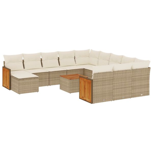 vidaXL Salon de jardin avec coussins 13 pcs beige r&eacute;sine tress&eacute;e