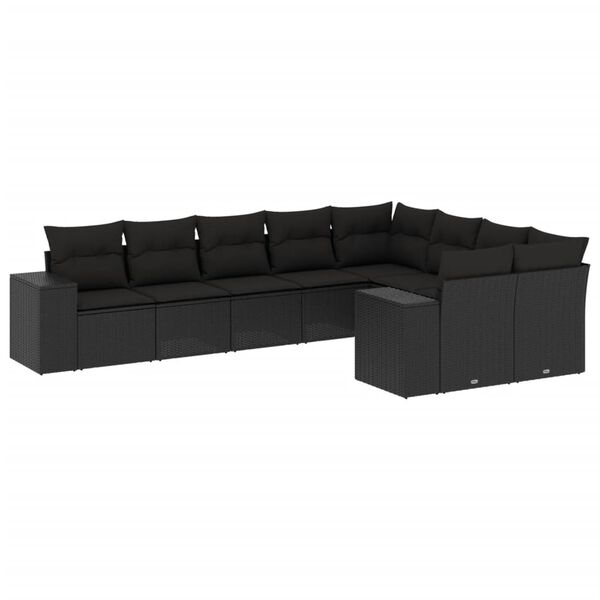 vidaXL Salon de jardin 9 pcs avec coussins noir résine tressée