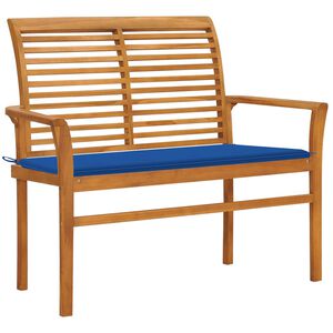 vidaXL Banc de jardin et coussin bleu royal 112 cm Bois de teck massif