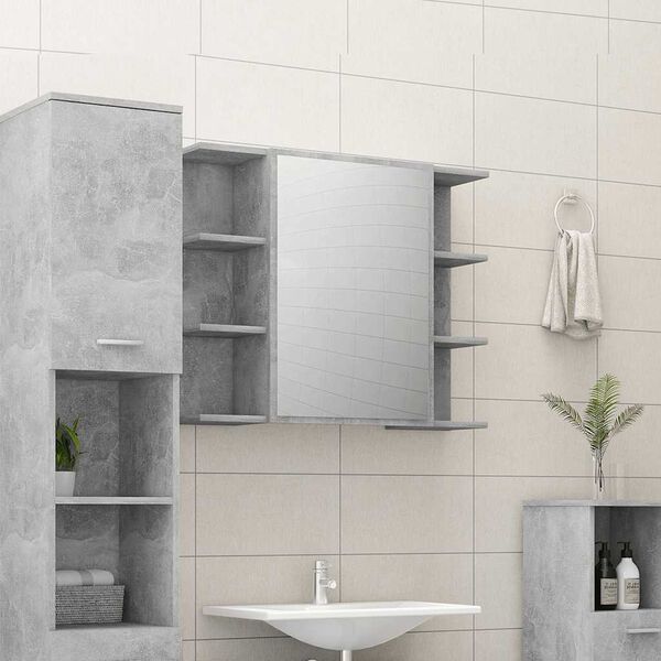 vidaXL Armoire &agrave; miroir de salle de bain Gris B&eacute;ton Bois d&rsquo;ing&eacute;nierie