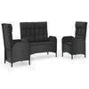 vidaXL Ensemble &agrave; manger de jardin avec coussins 3 pcs Noir