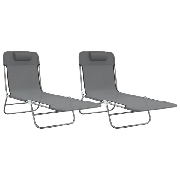 vidaXL Chaises longues pliables lot de 2 gris textil&egrave;ne et acier