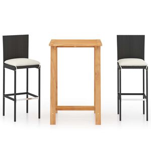 vidaXL Ensemble de bar de jardin avec coussins 3 pcs Noir