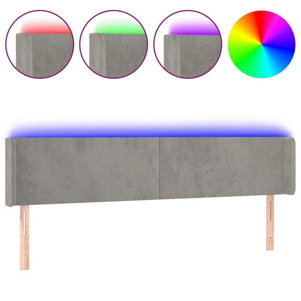 vidaXL T&ecirc;te de lit &agrave; LED Gris clair 163x16x78/88 cm Velours
