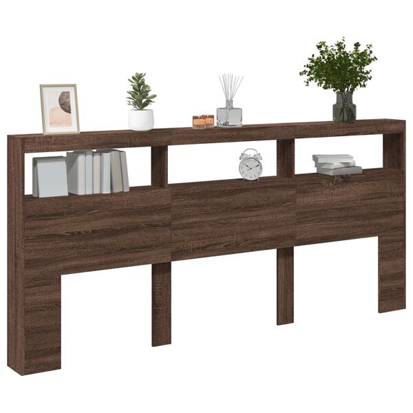 vidaXL Armoire t&ecirc;te de lit avec LED ch&ecirc;ne marron 220x17x102 cm