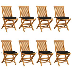 vidaXL Chaises pliantes avec coussins noirs, 8 pi&egrave;ces, en bois de teck massif