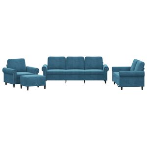 vidaXL Ensemble de canap&eacute;s 4 pcs avec coussins Bleu Velours