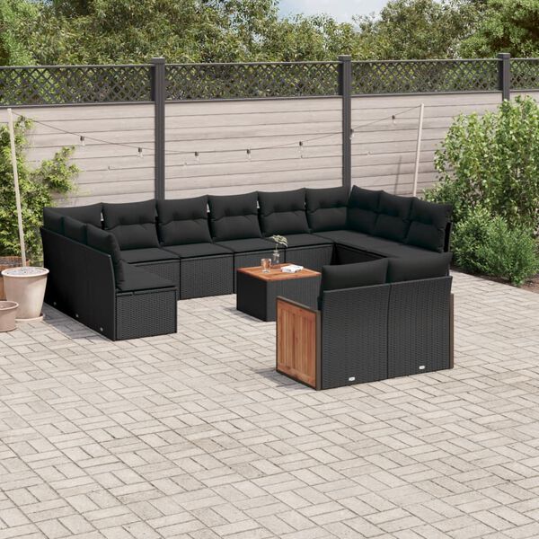 vidaXL Salon de jardin avec coussins 13 pcs noir r&eacute;sine tress&eacute;e