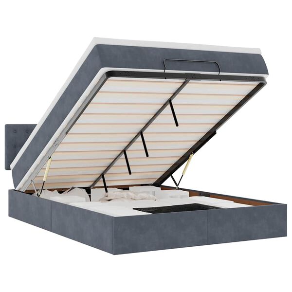 vidaXL Cadre de lit ottoman avec matelas gris fonc&eacute; 140x190 cm velours
