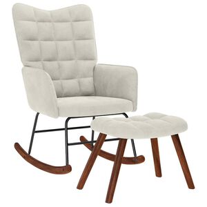 vidaXL Chaise &agrave; bascule avec tabouret en velours cr&egrave;me