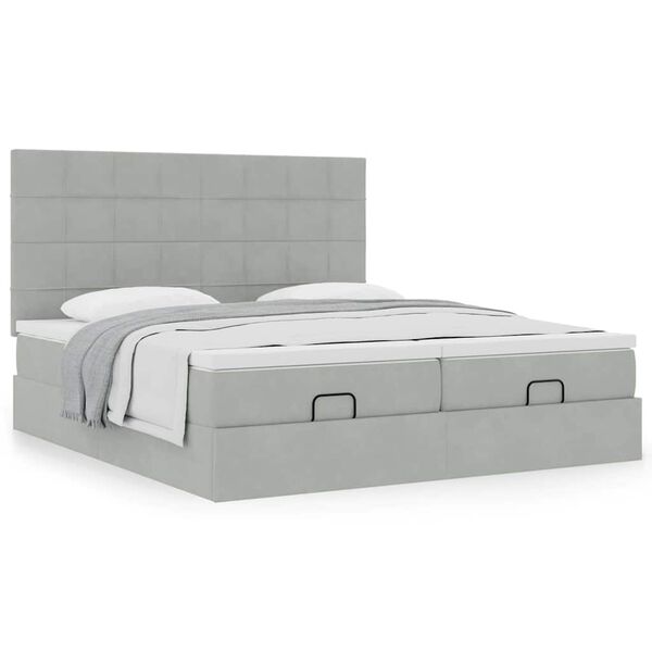 vidaXL Cadre de lit ottoman avec matelas gris clair 200x200 cm velours
