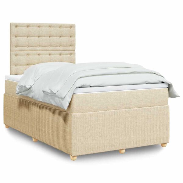 vidaXL Sommier &agrave; lattes de lit avec matelas Cr&egrave;me 120x200 cm Tissu