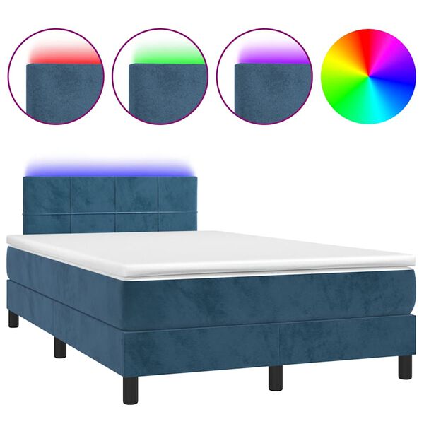 vidaXL Sommier &agrave; lattes de lit avec matelas LED bleu fonc&eacute; 120x190 cm