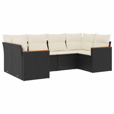 vidaXL Salon de jardin 6 pcs avec coussins noir résine tressée