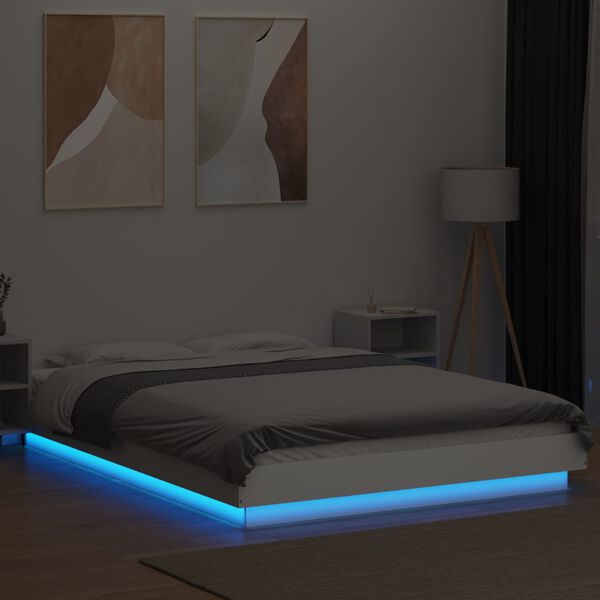 vidaXL Cadre de lit avec lumi&egrave;res LED sans matelas blanc 120x200 cm