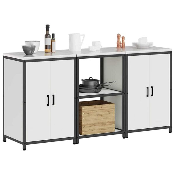 vidaXL Ensemble de rangement cuisine avec étagère 3 pcs Blanc Acier