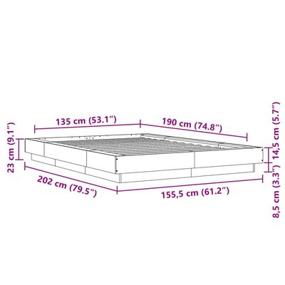 vidaXL Cadre de lit avec lumières LED chêne sonoma 135x190 cm