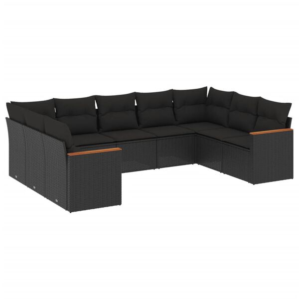 vidaXL Salon de jardin 9 pcs avec coussins noir r&eacute;sine tress&eacute;e