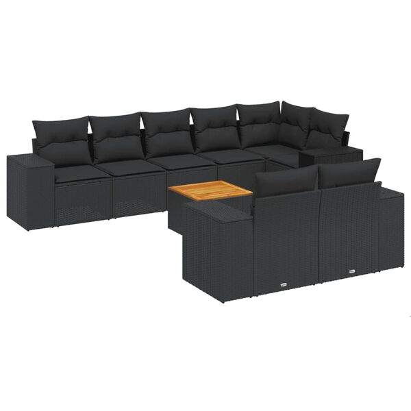 vidaXL Salon de jardin 9 pcs avec coussins noir r&eacute;sine tress&eacute;e