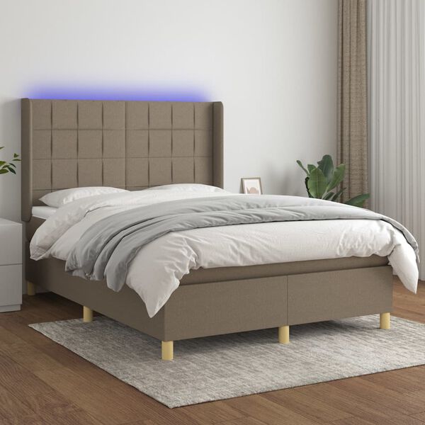 vidaXL Sommier &agrave; lattes de lit matelas et LED Taupe 140x200 cm Tissu