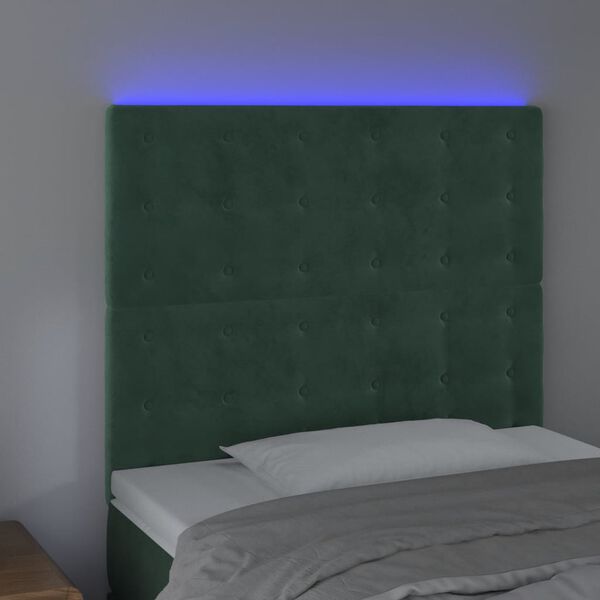 vidaXL T&ecirc;te de lit &agrave; LED Vert fonc&eacute; 80x5x118/128 cm Velours