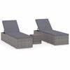 vidaXL Chaises longues de jardin table &agrave; th&eacute; 3 pcs R&eacute;sine tress&eacute;e Gris