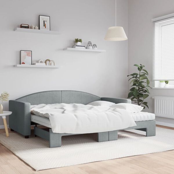 vidaXL Lit de jour avec gigogne et matelas gris clair 90x190 cm tissu