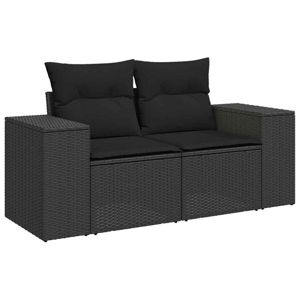 vidaXL Salon de jardin 8 pcs avec coussins noir r&eacute;sine tress&eacute;e