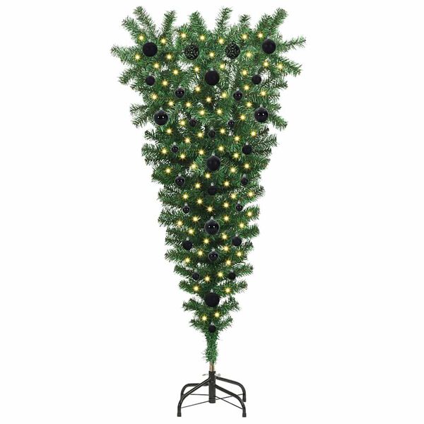 vidaXL Arbre de No&euml;l artificiel pr&eacute;-&eacute;clair&eacute; &agrave; l'envers avec ensemble de boules