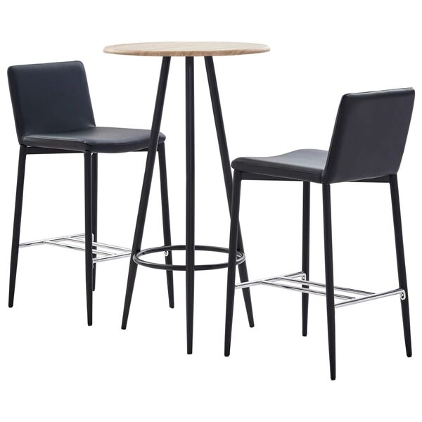 vidaXL Ensemble de bar 3 pcs Similicuir Noir