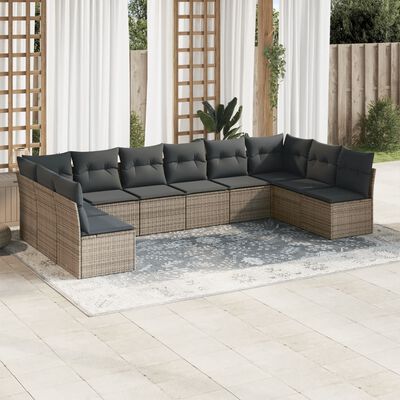 vidaXL Salon de jardin avec coussins 10 pcs gris résine tressée