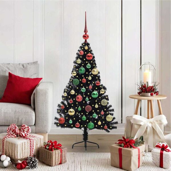 vidaXL Sapin de Noël artificiel pré-éclairé Noir 120 cm PVC